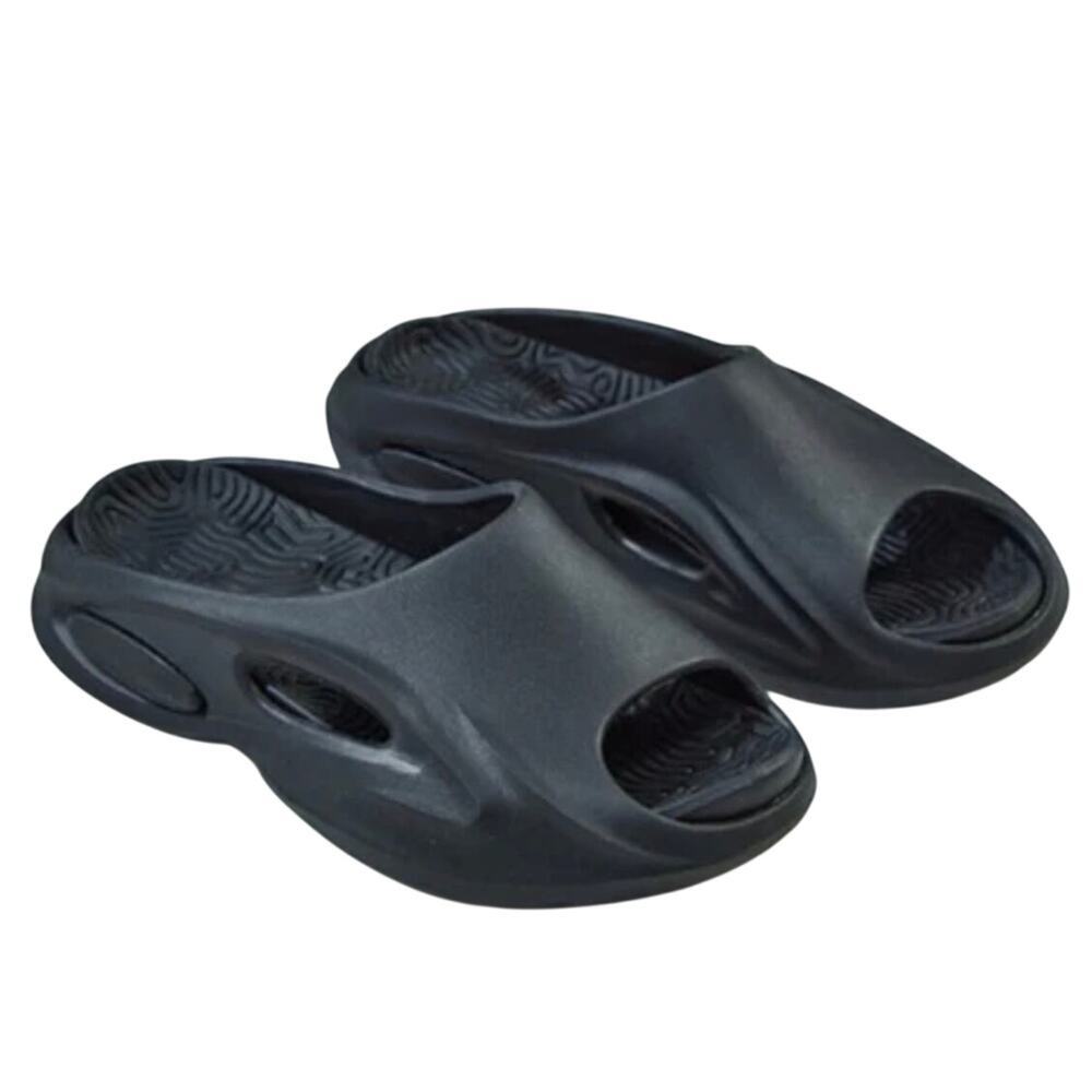 Pretty Little Thing Black Cut Out Ribber Ribbed Sole Slides Sz 6